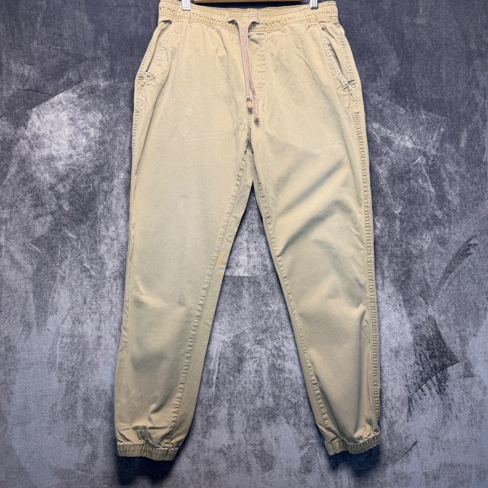 Old Navy Jogger Pants Womens M Tan Cotton Spandex Twill Relaxed Mid Rise Elastic